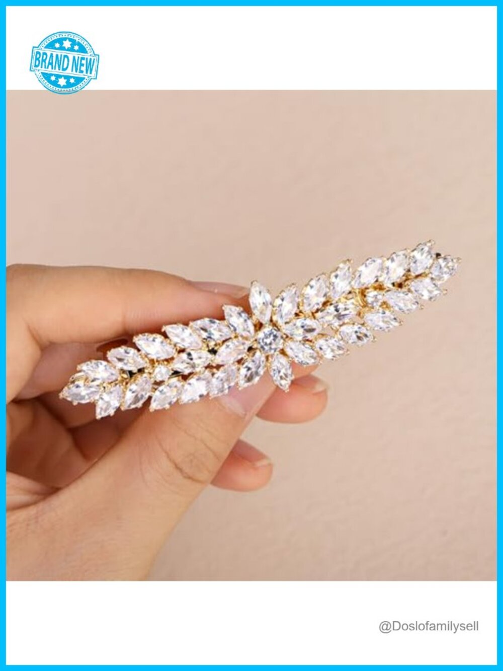 CZ Crystal Wedding Bridal Hair Clip Gold